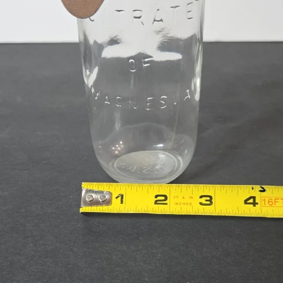 Vintage Medicine Clear Glass Bottle with Brown Metal Tin Tag Charms Bud Vase - Picture 5 of 9